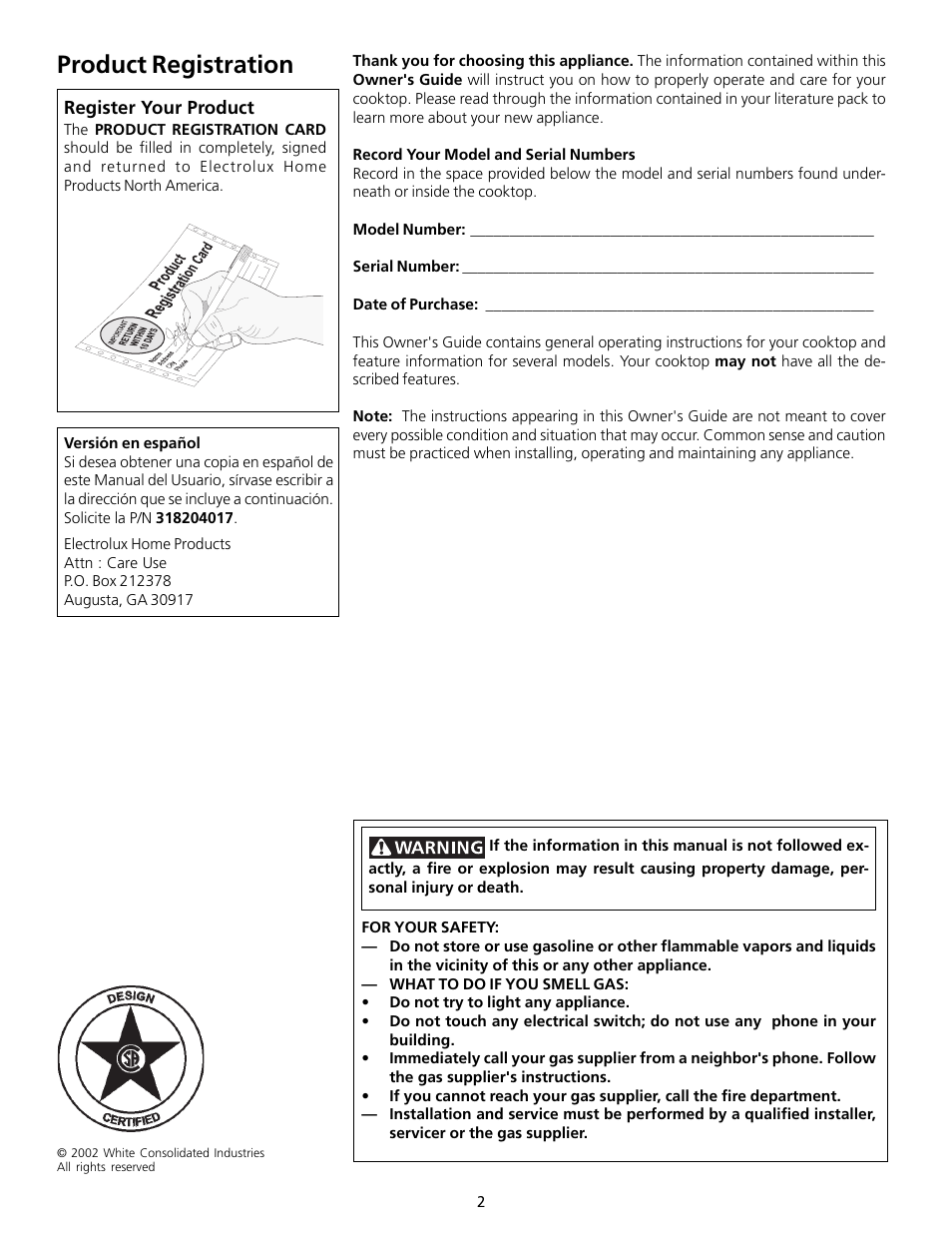 Product registration | FRIGIDAIRE 318200563 User Manual | Page 2 / 17