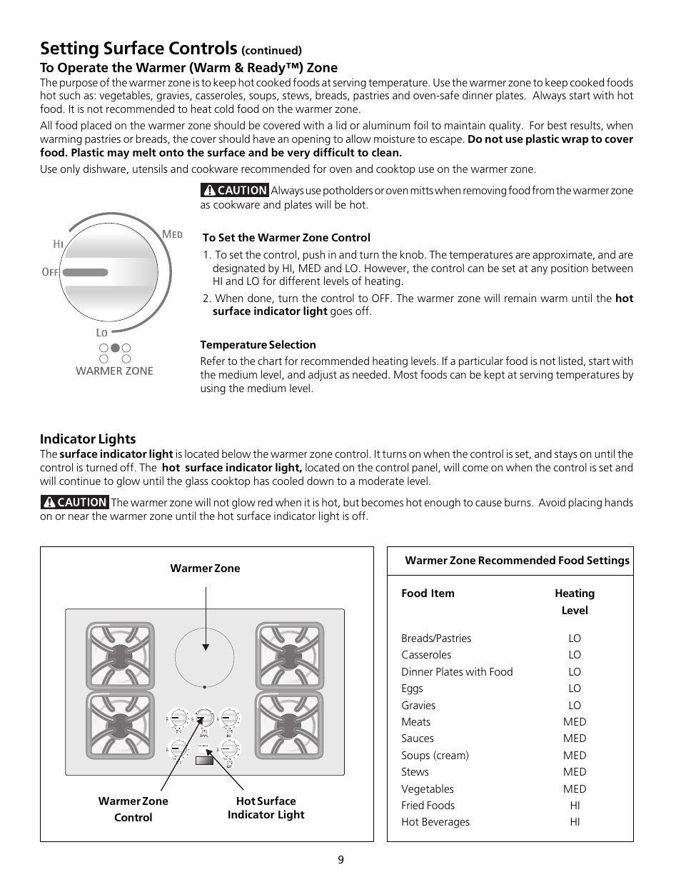 Setting surface controls | FRIGIDAIRE 318200563 User Manual | Page 9 / 17