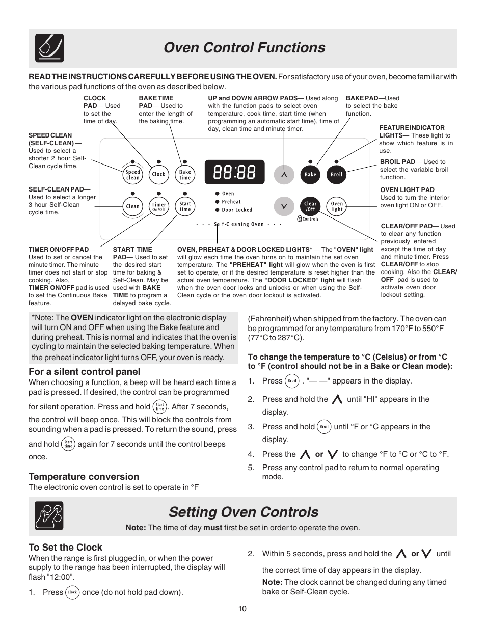 Setting oven controls oven control functions | FRIGIDAIRE 316417030 User Manual | Page 10 / 20