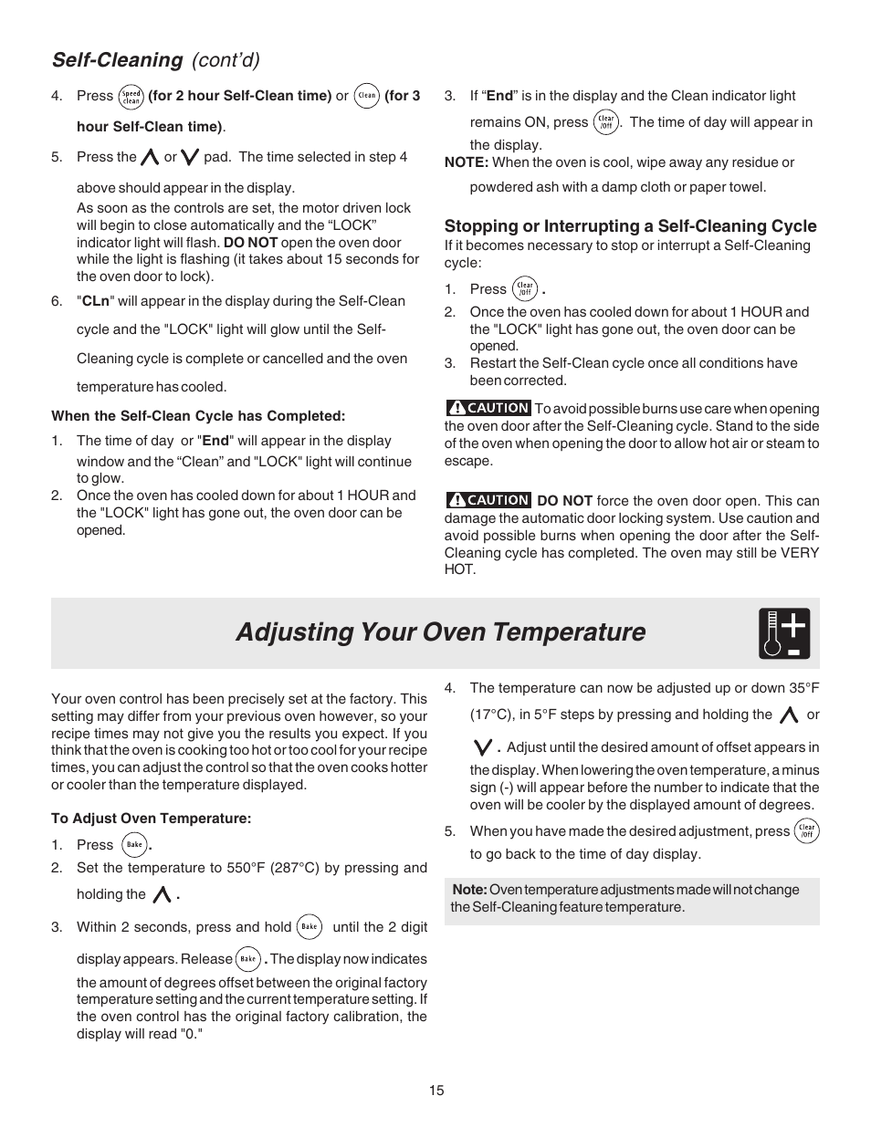Adjusting your oven temperature, Self-cleaning (cont’d) | FRIGIDAIRE 316417030 User Manual | Page 15 / 20