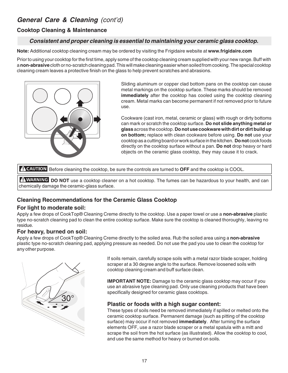 General care & cleaning (cont’d) | FRIGIDAIRE 316417030 User Manual | Page 17 / 20
