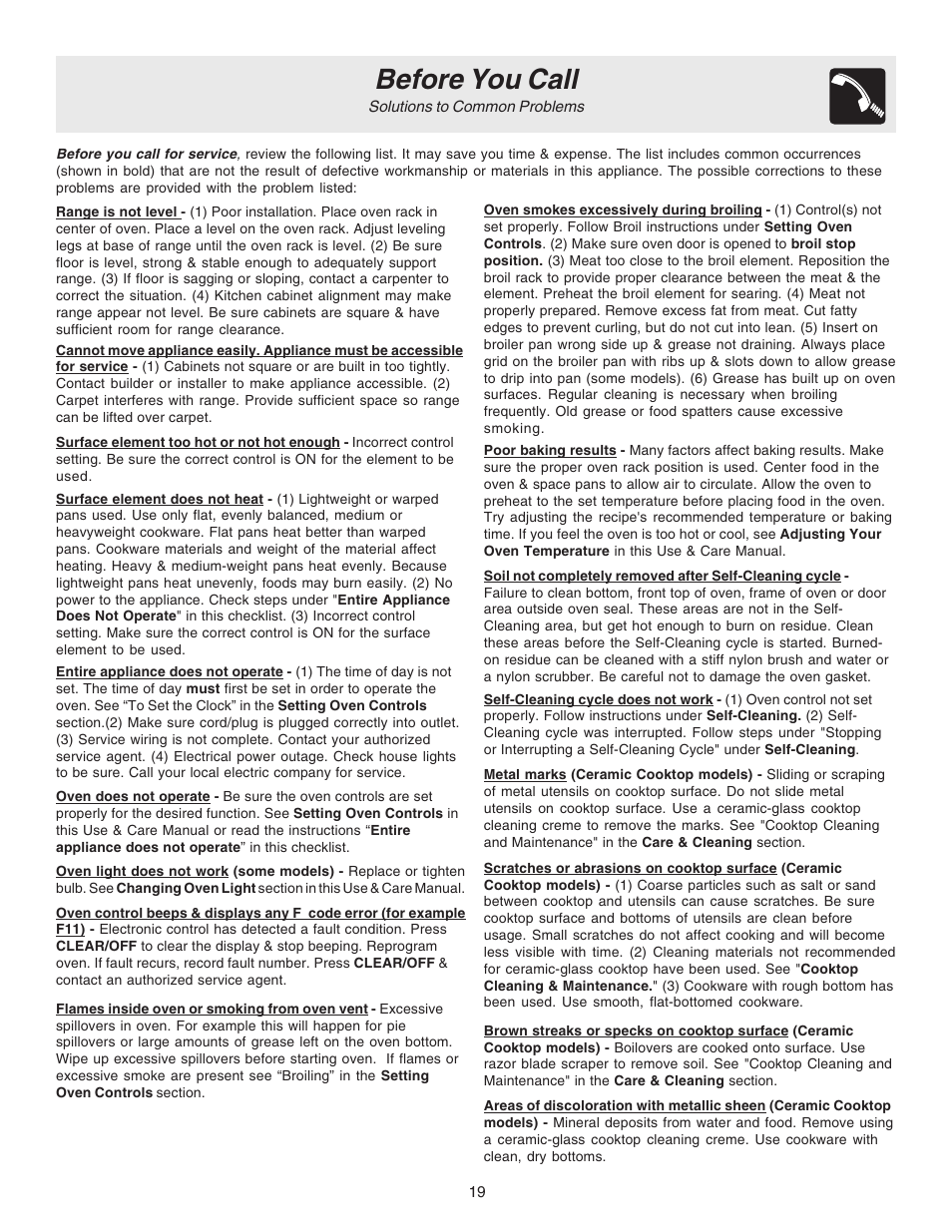 Before you call | FRIGIDAIRE 316417030 User Manual | Page 19 / 20