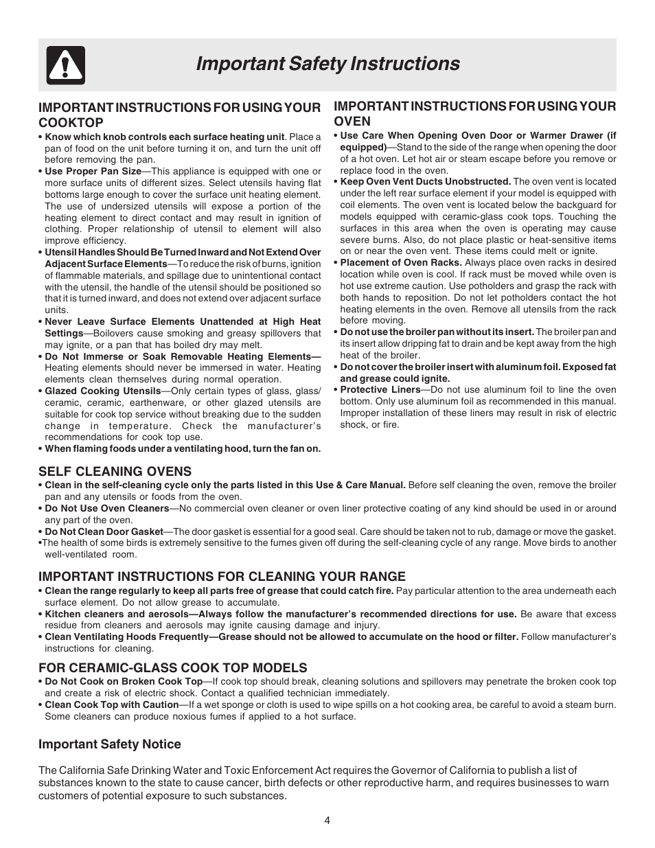 Important safety instructions | FRIGIDAIRE 316417030 User Manual | Page 4 / 20
