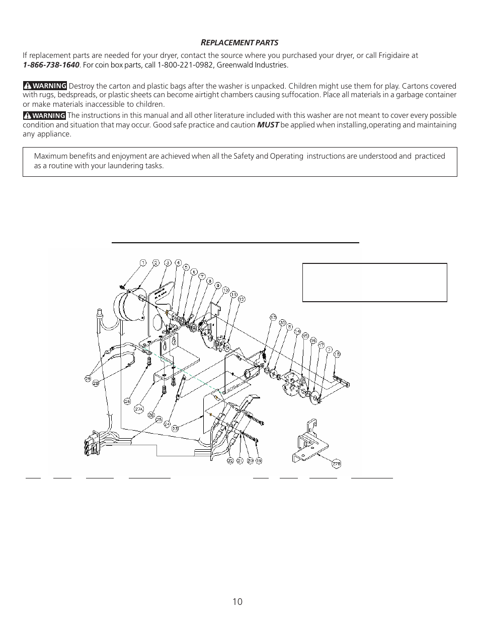 FRIGIDAIRE Coin- Operated Commercial Tumble Action Washer User Manual | Page 10 / 12