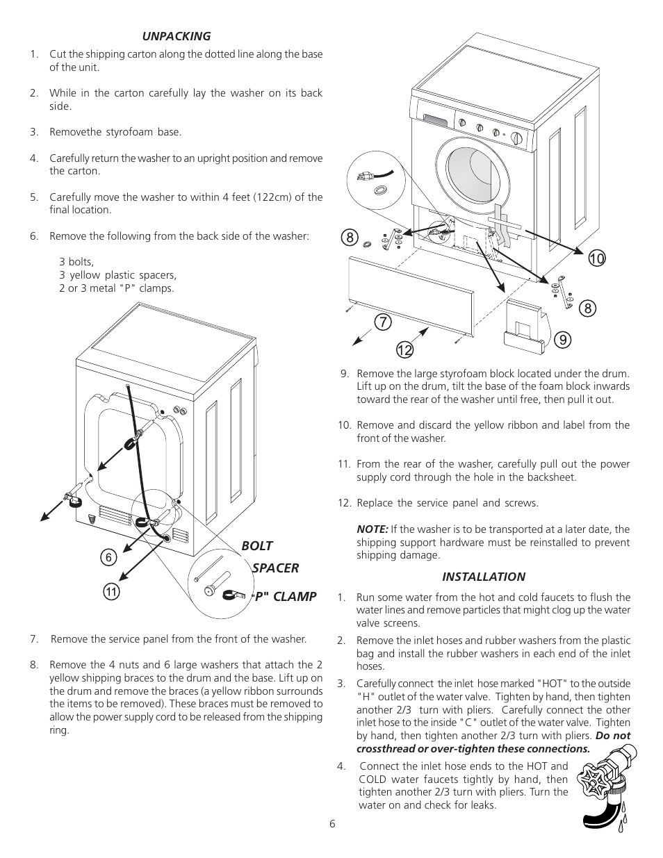 FRIGIDAIRE Coin- Operated Commercial Tumble Action Washer User Manual | Page 6 / 12