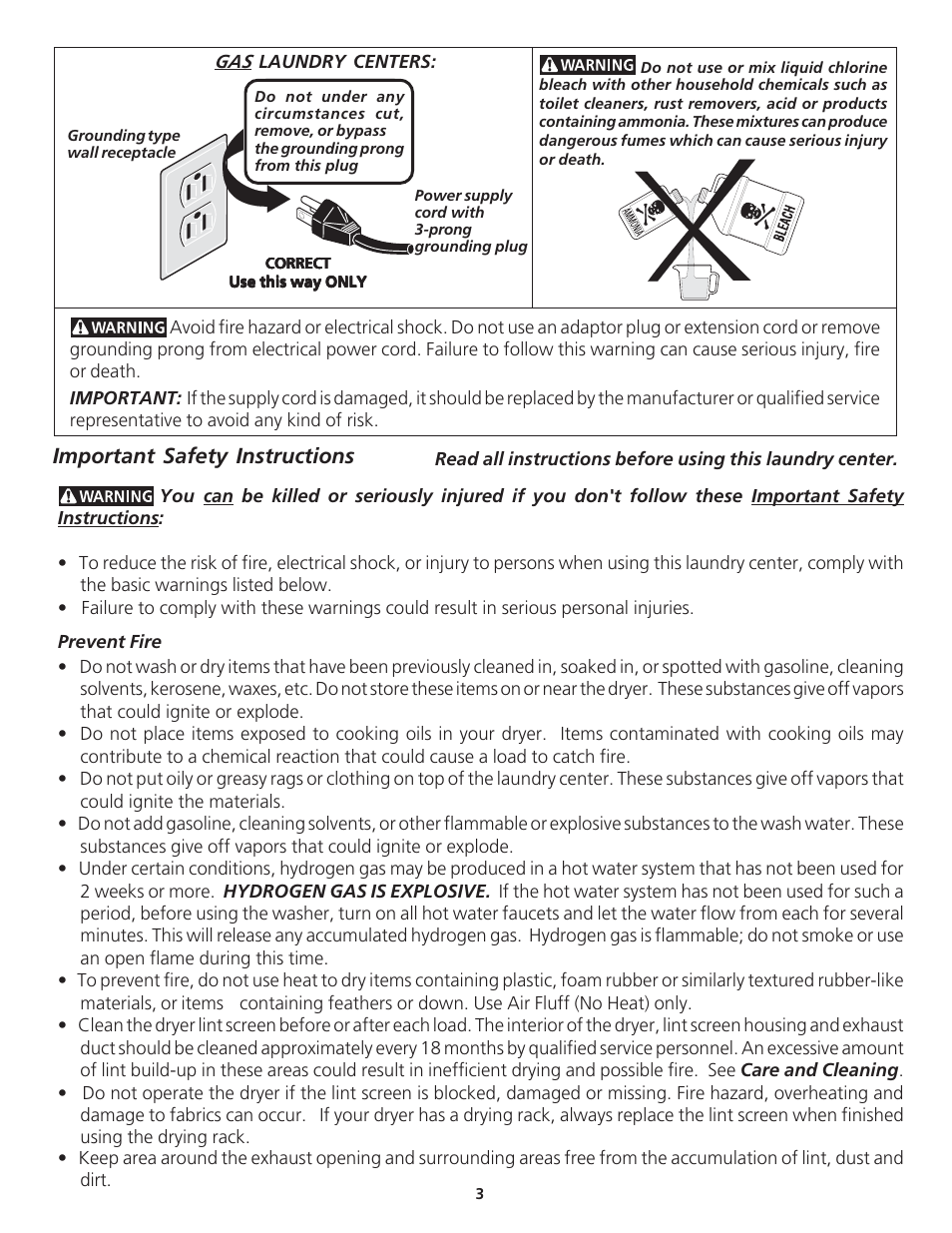 Important safety instructions | FRIGIDAIRE 137232600A User Manual | Page 3 / 15