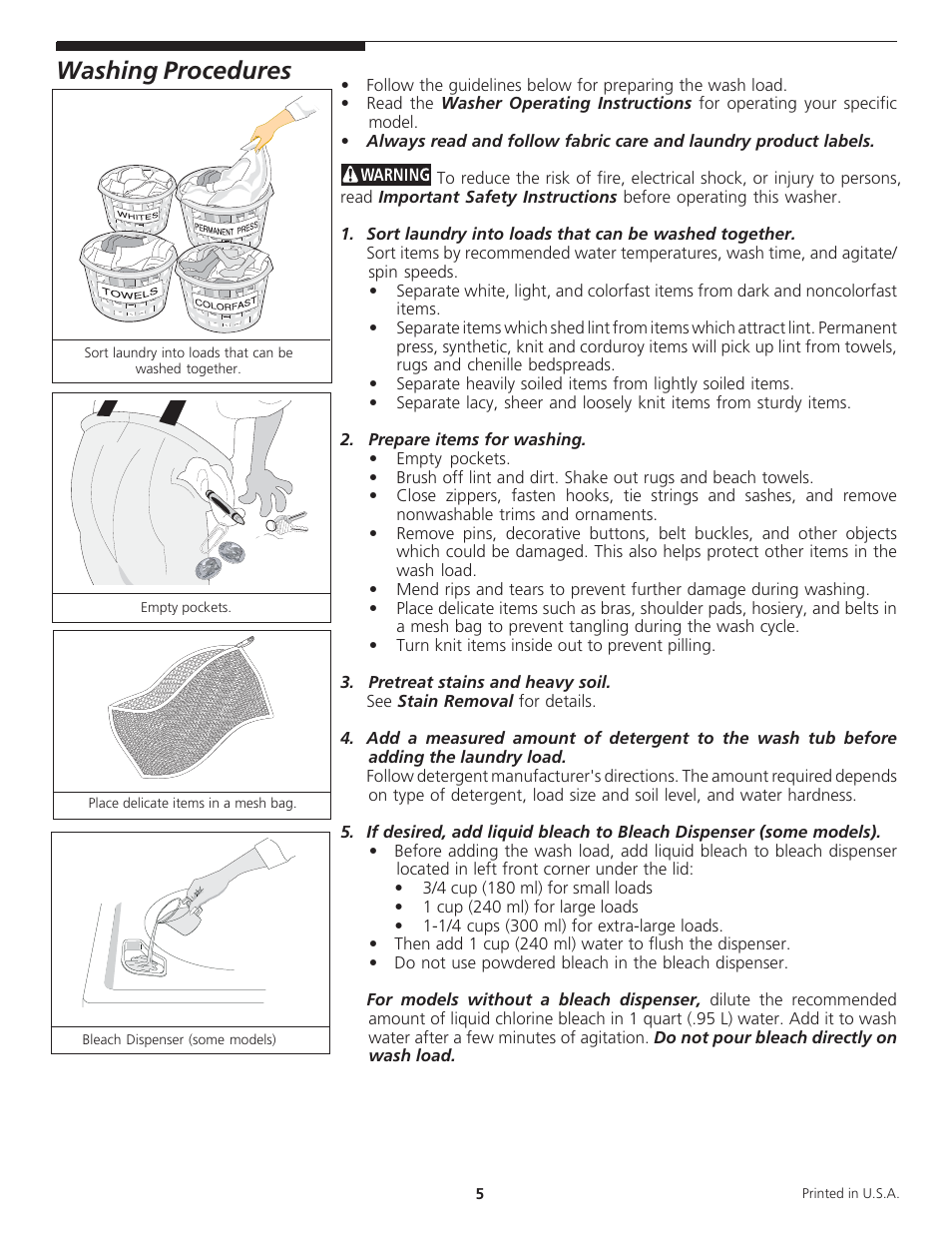 Washing procedures | FRIGIDAIRE 137232600A User Manual | Page 5 / 15