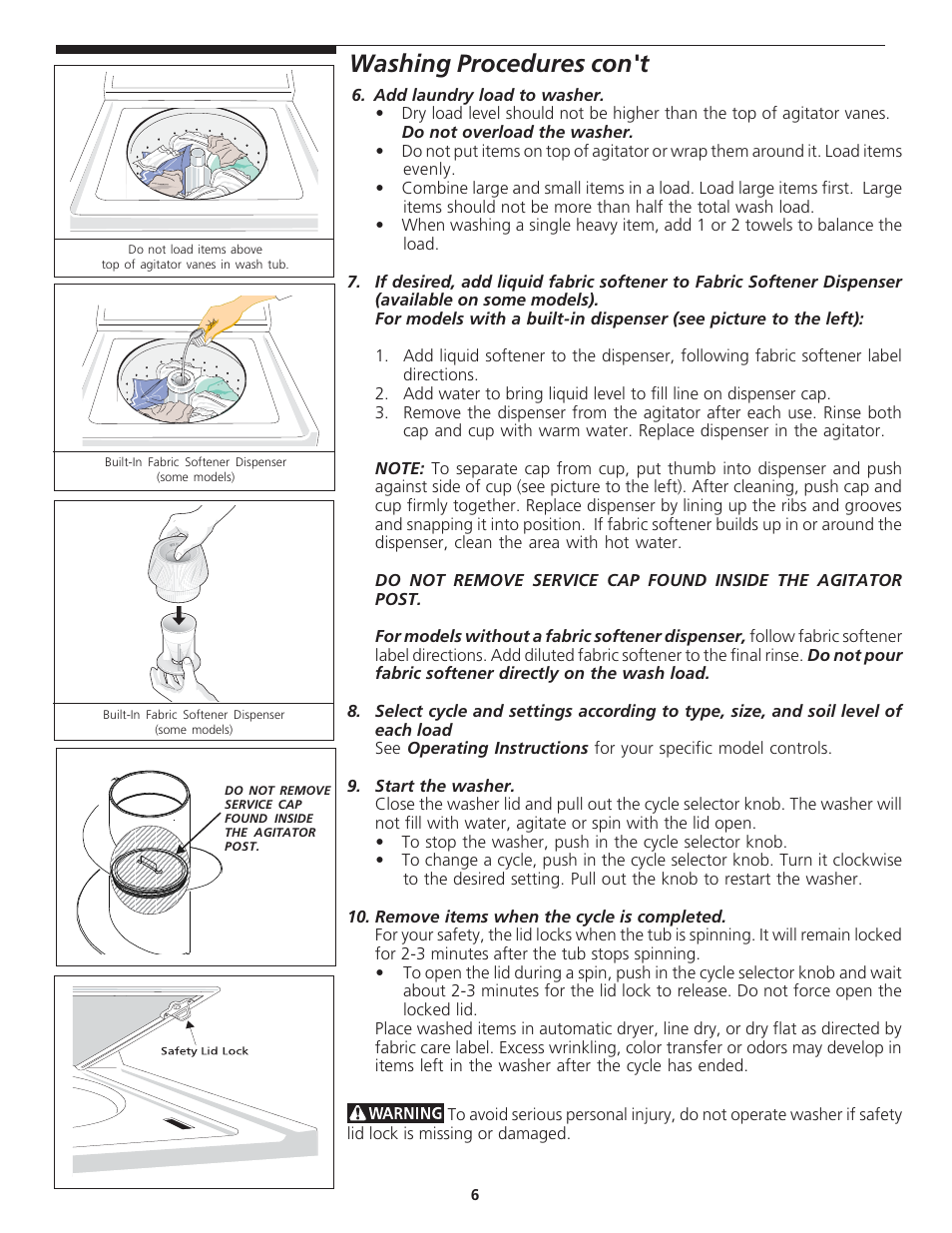 Washing procedures con't | FRIGIDAIRE 137232600A User Manual | Page 6 / 15