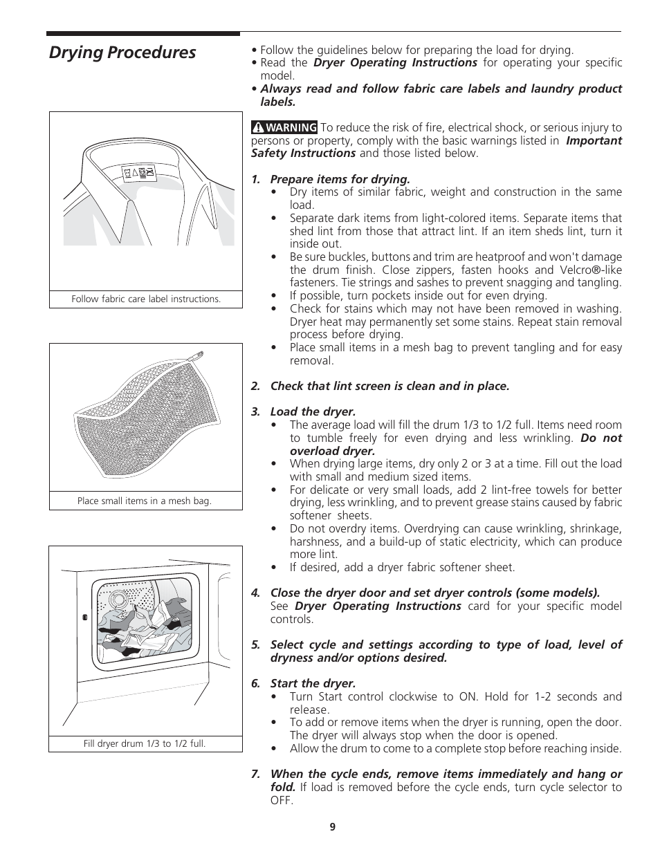 Drying procedures | FRIGIDAIRE 137232600A User Manual | Page 9 / 15