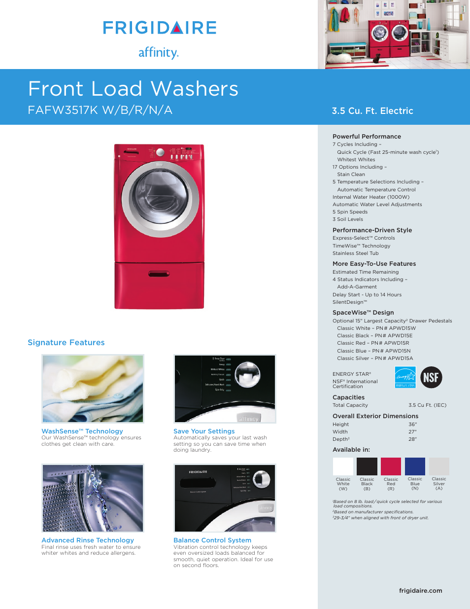 FRIGIDAIRE FAFW3517K User Manual | 2 pages