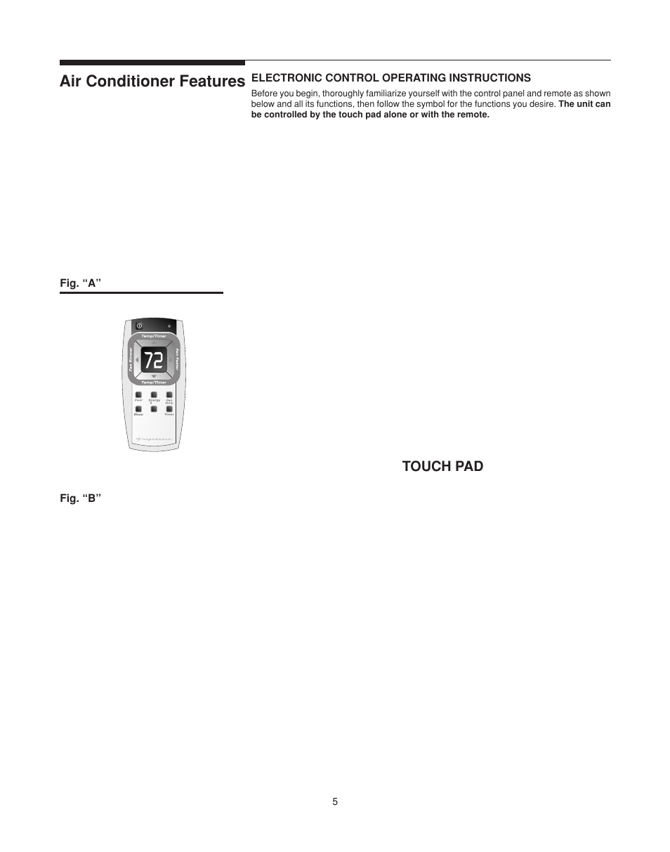 Air conditioner features | FRIGIDAIRE 220201d052 User Manual | Page 5 / 12