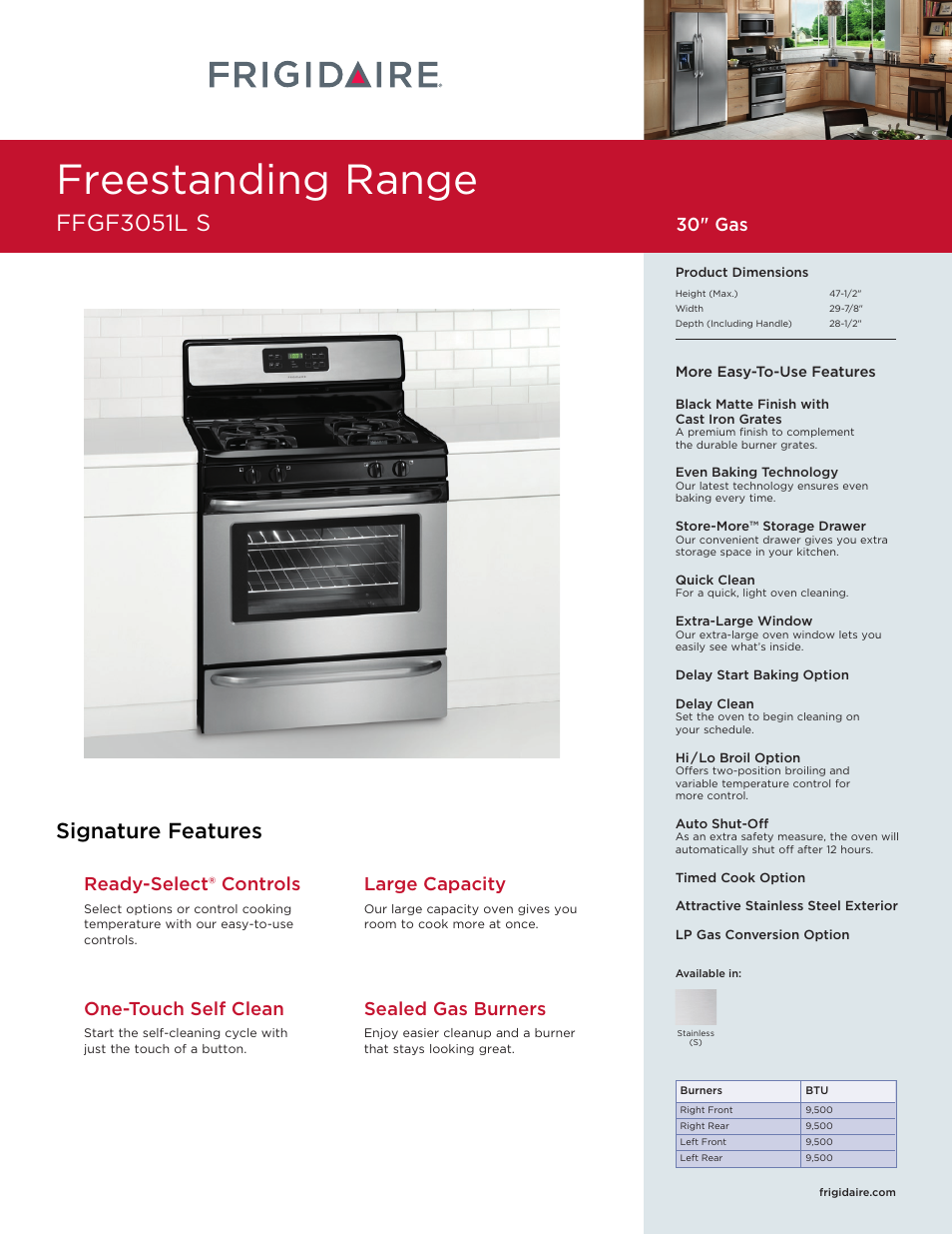 FRIGIDAIRE FFGF3051L S User Manual | 4 pages