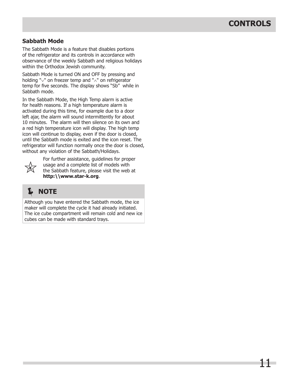 Controls | FRIGIDAIRE 242108500 User Manual | Page 11 / 21