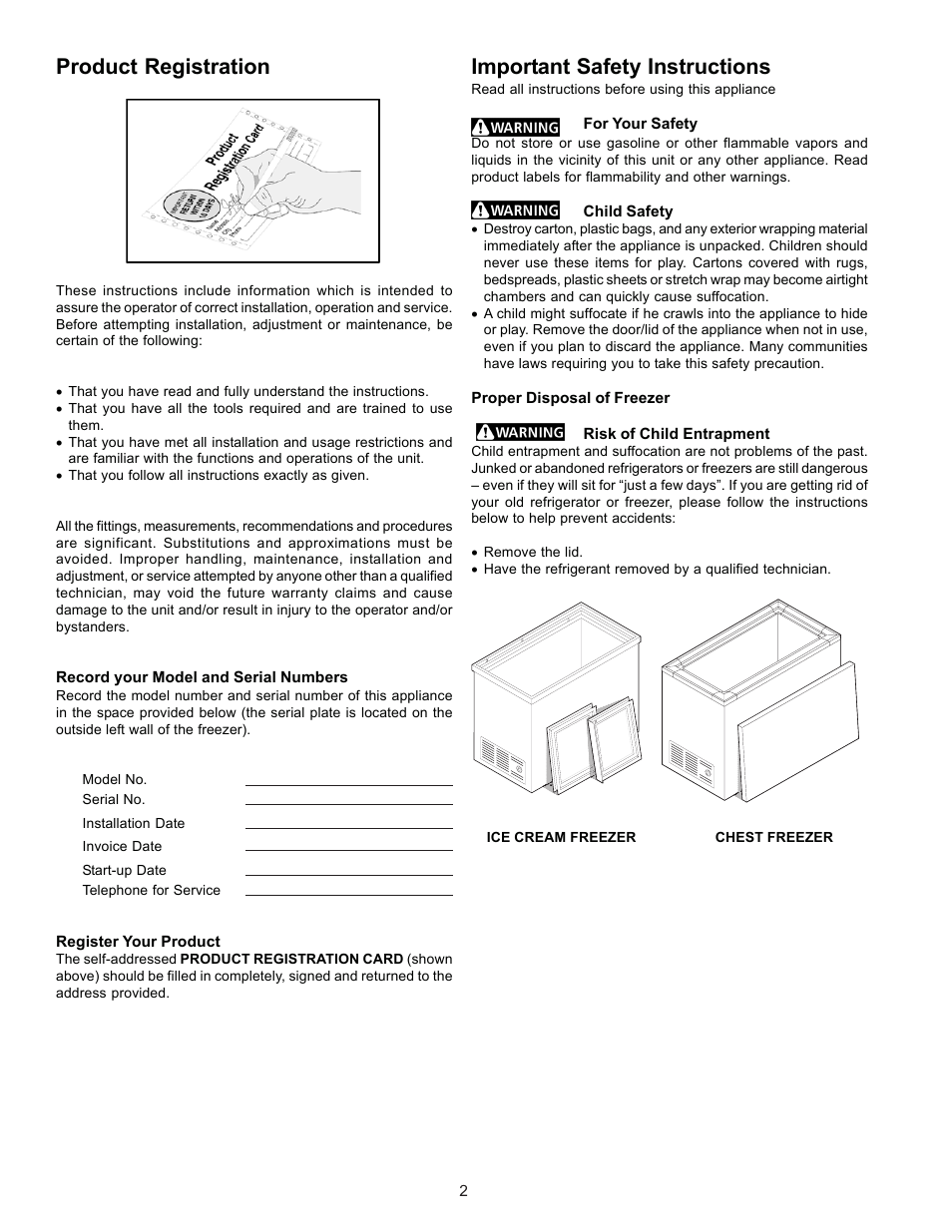Product registration, Important safety instructions | FRIGIDAIRE 297068500 User Manual | Page 2 / 11