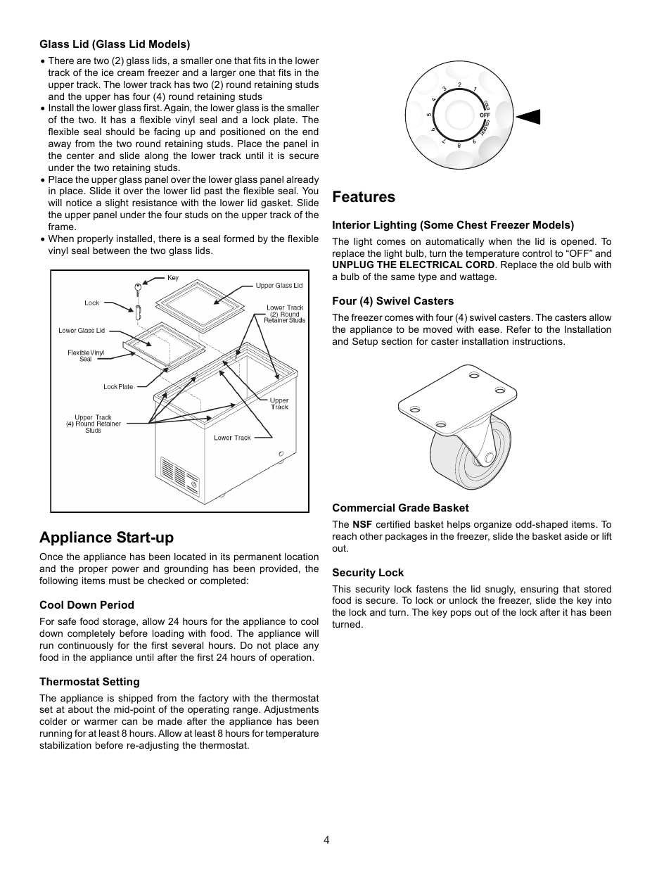 Appliance start-up, Features | FRIGIDAIRE 297068500 User Manual | Page 4 / 11