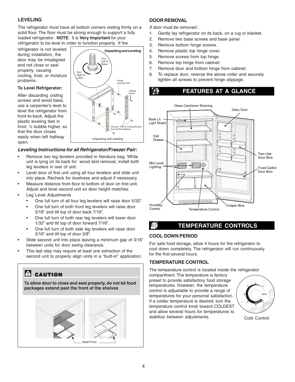 Features at a glance temperature controls | FRIGIDAIRE 297081600 User Manual | Page 4 / 10