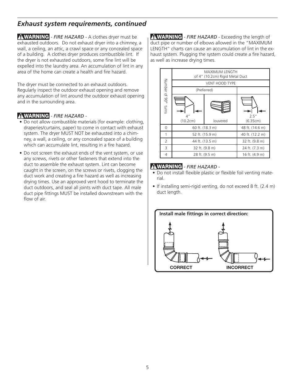 Exhaust system requirements, continued | FRIGIDAIRE 137153400A User Manual | Page 5 / 24