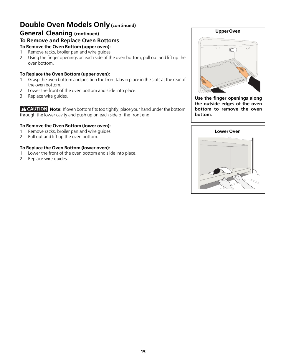 Double oven models only, General cleaning | FRIGIDAIRE Gas Oven User Manual | Page 15 / 20