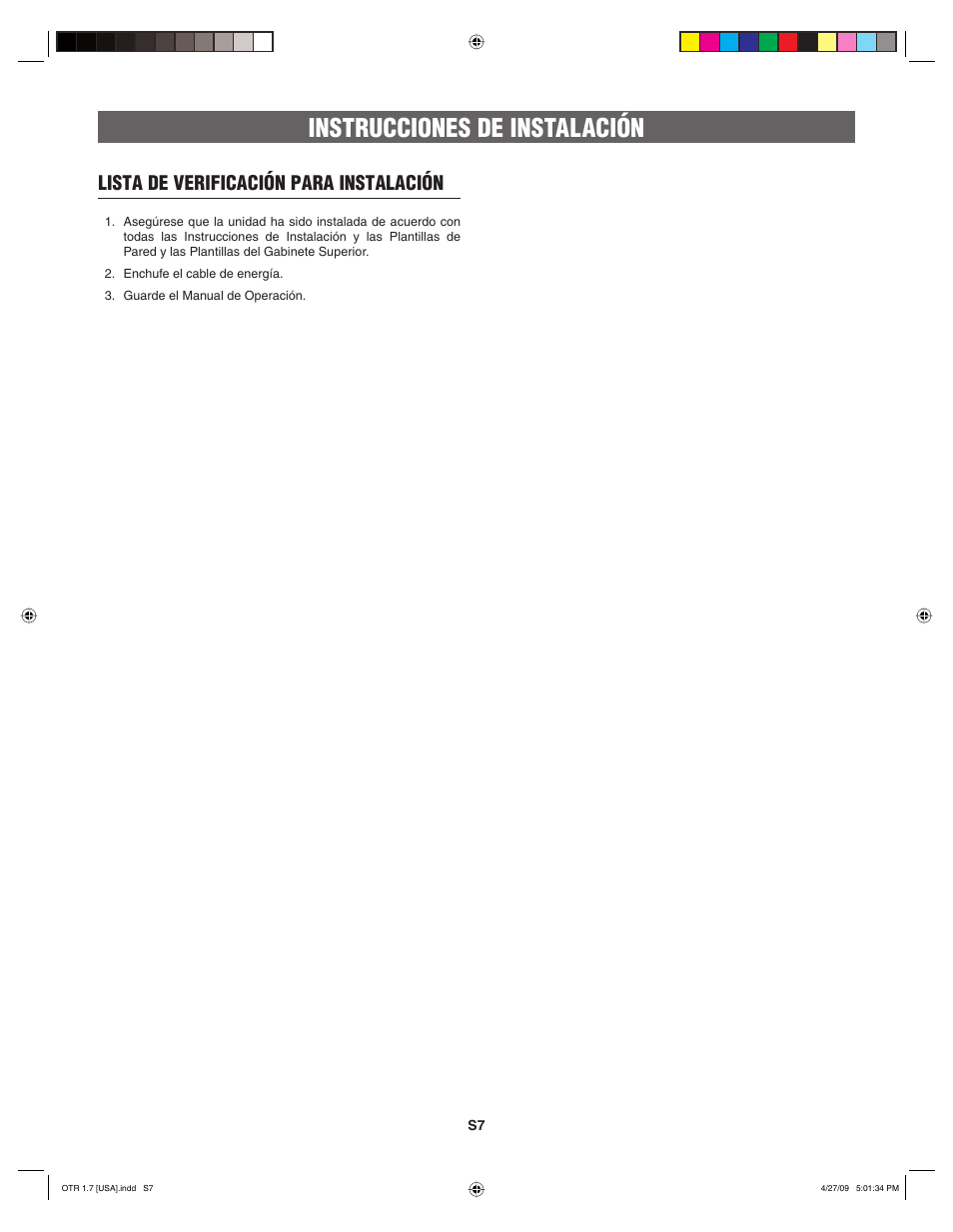 Instrucciones de instalación, Lista de verificación para instalación | FRIGIDAIRE 316495062 User Manual | Page 15 / 24