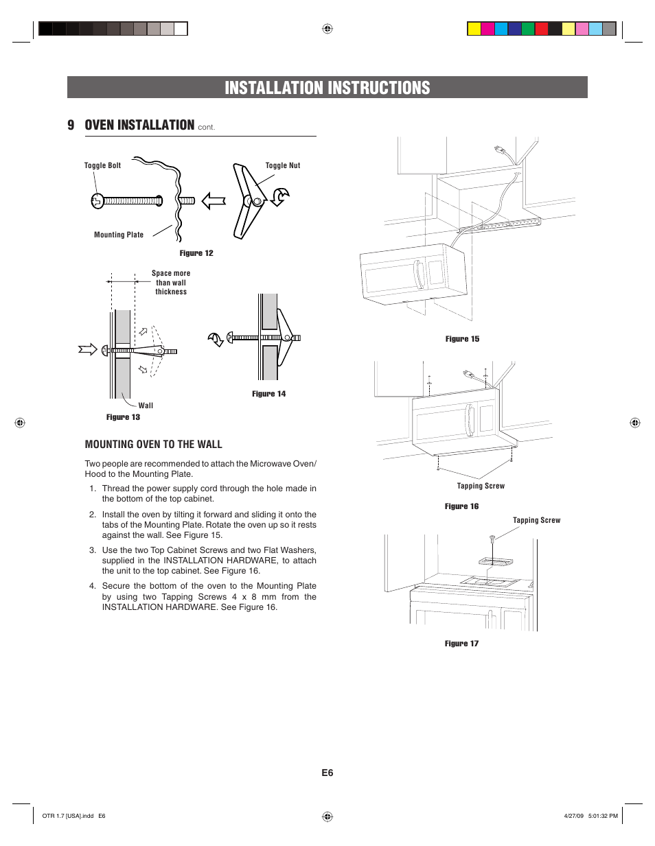 Installation instructions, 9 oven installation | FRIGIDAIRE 316495062 User Manual | Page 6 / 24