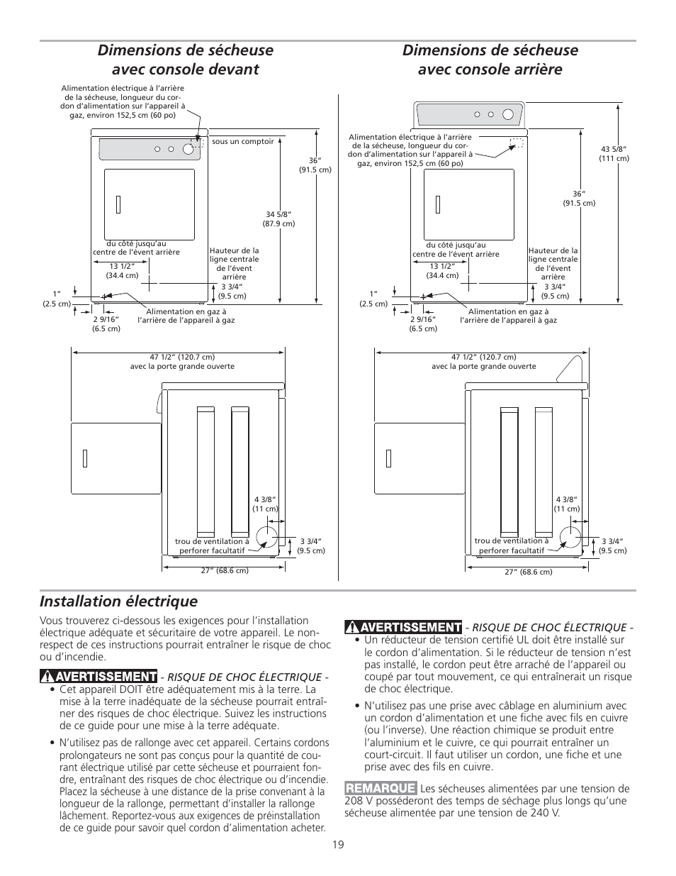 Installation électrique | FRIGIDAIRE 137153700B User Manual | Page 19 / 36