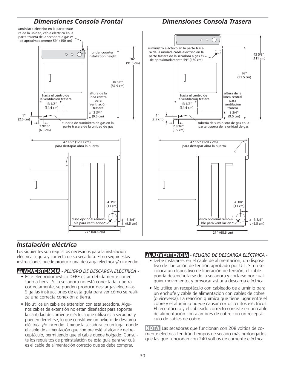 Instalación eléctrica | FRIGIDAIRE 137153700B User Manual | Page 30 / 36