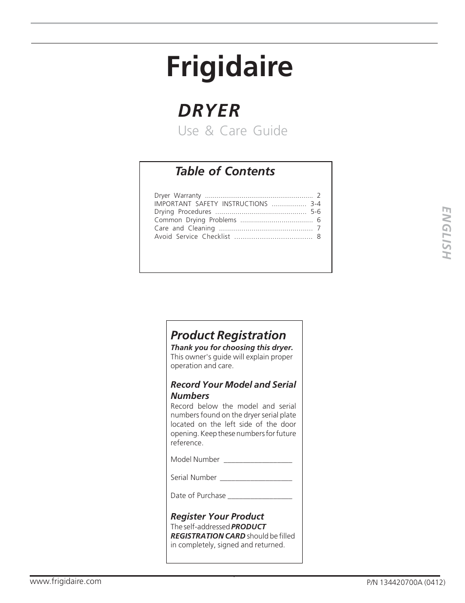 FRIGIDAIRE 134420700A User Manual | 8 pages