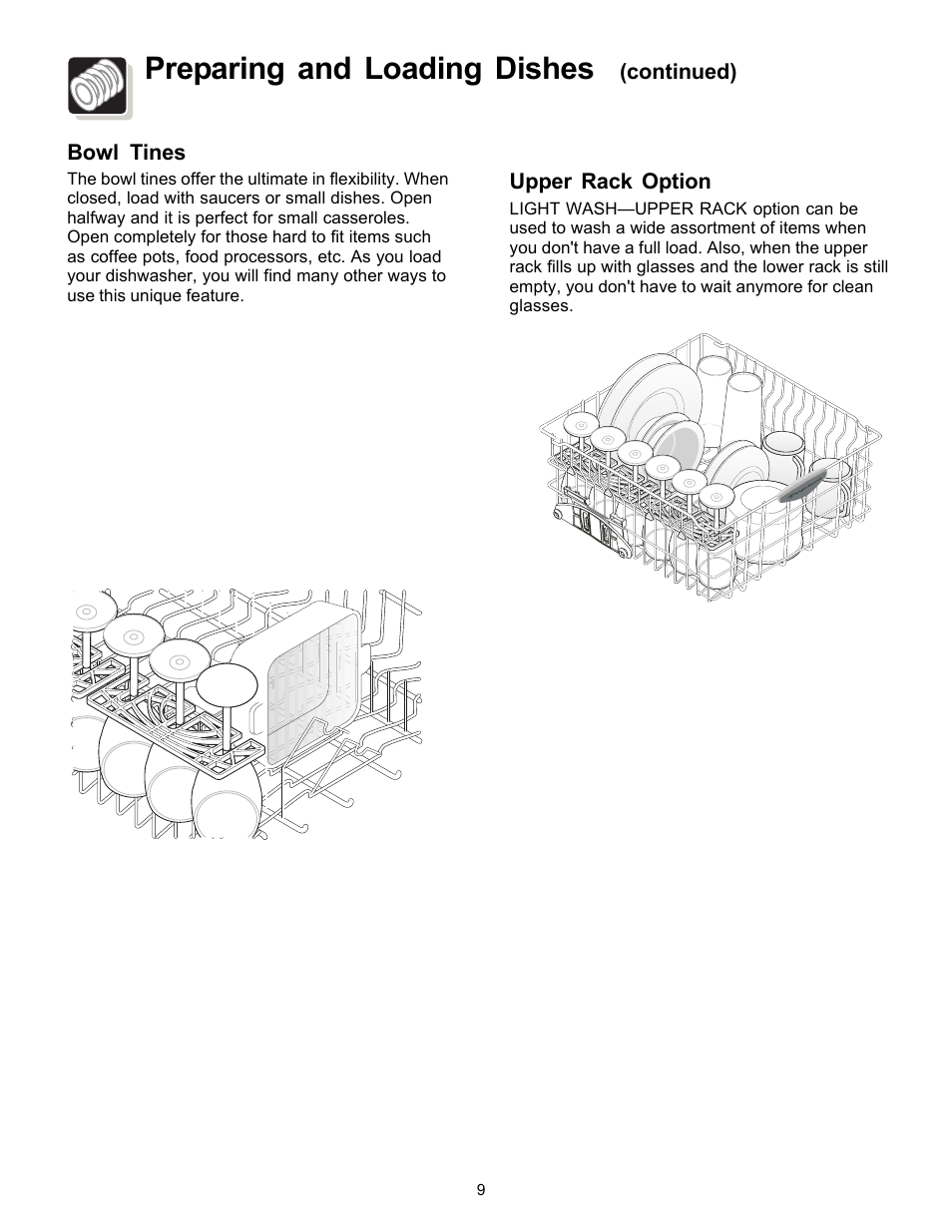 Preparing and loading dishes | FRIGIDAIRE Dishwasher Precision Direct Wash System User Manual | Page 9 / 20