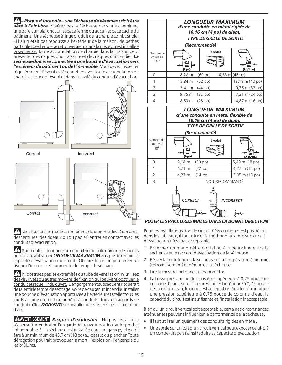 Longueur maximum | FRIGIDAIRE 137101400 User Manual | Page 15 / 35