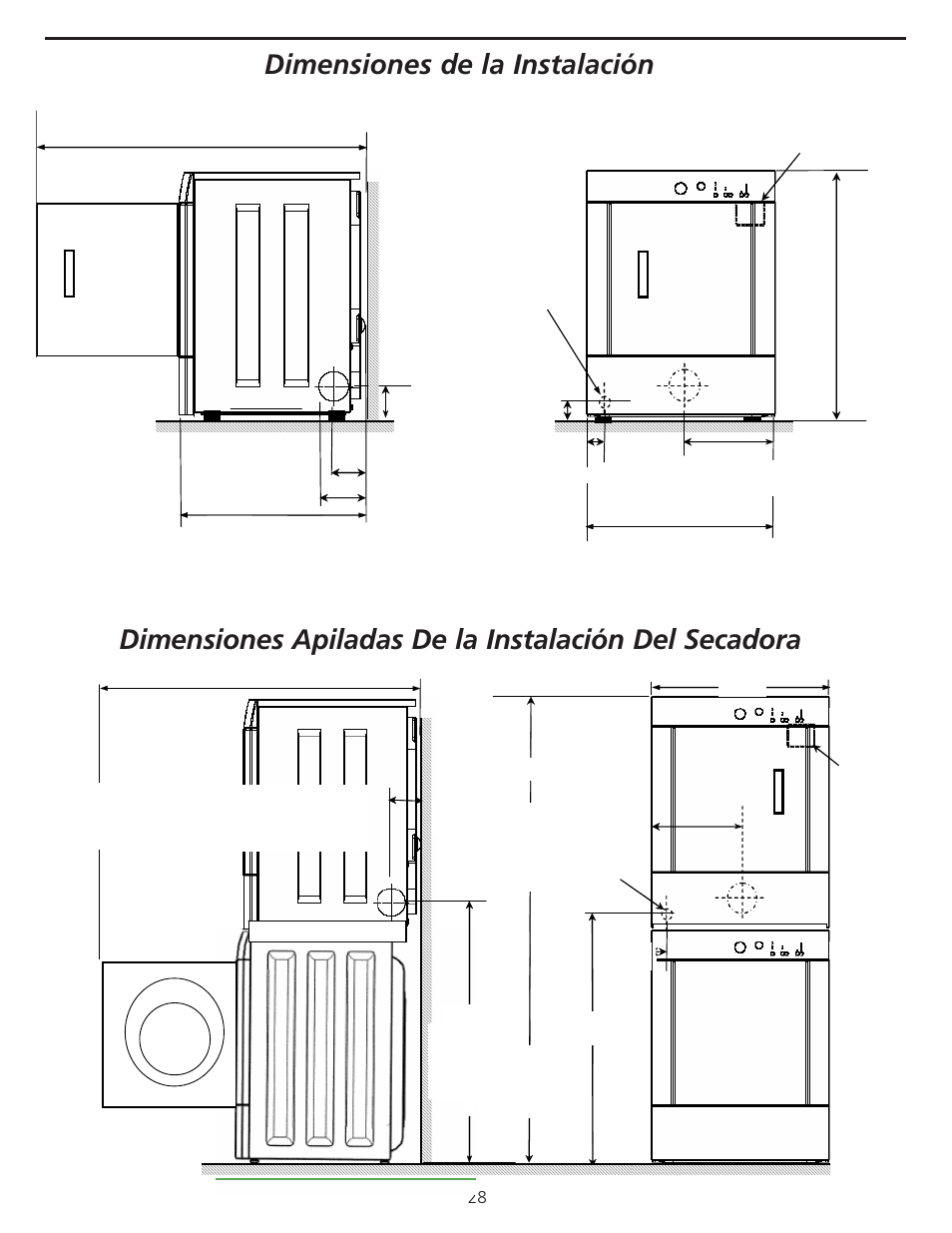 Stacked dryer installation dimensions | FRIGIDAIRE 137101400 User Manual | Page 28 / 35
