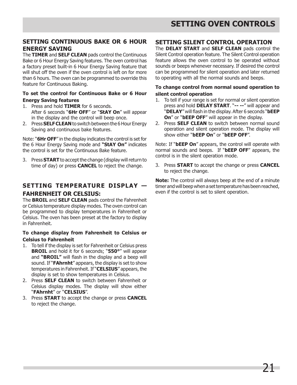 Setting oven controls | FRIGIDAIRE 318205804 User Manual | Page 21 / 44