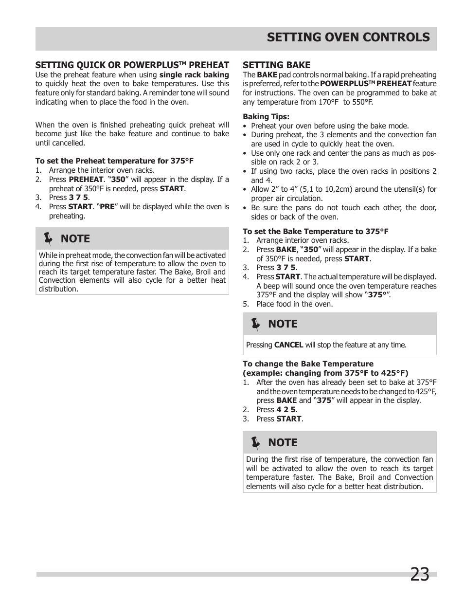 Setting oven controls | FRIGIDAIRE 318205804 User Manual | Page 23 / 44