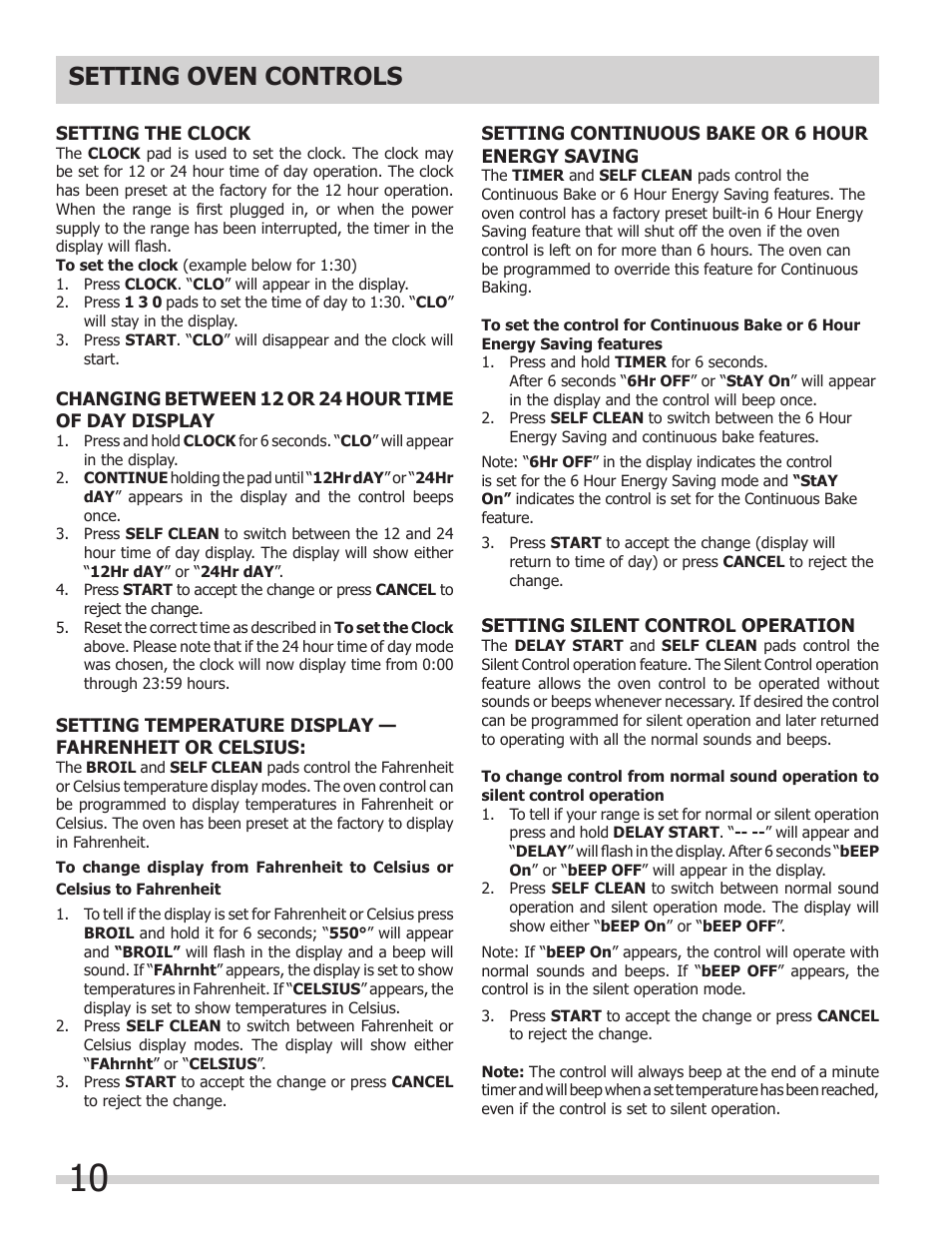 Setting oven controls | FRIGIDAIRE 318205302 User Manual | Page 10 / 28