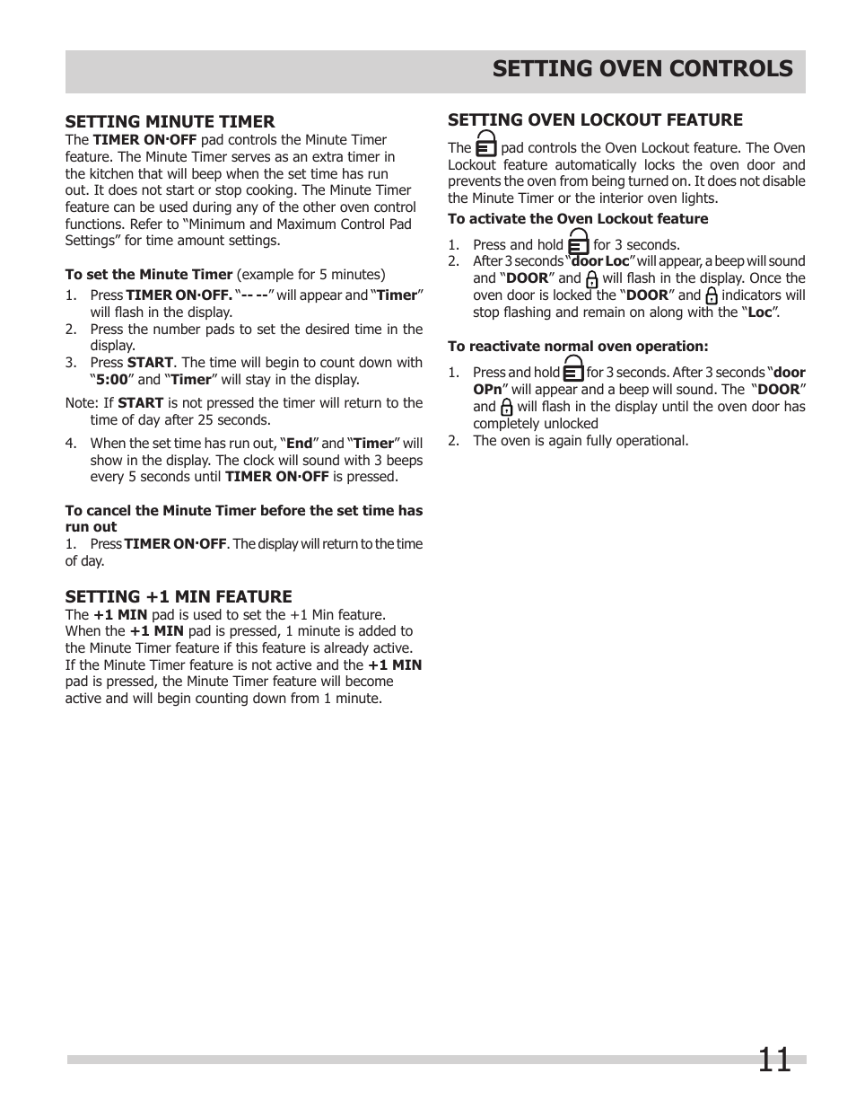 Setting oven controls | FRIGIDAIRE 318205302 User Manual | Page 11 / 28