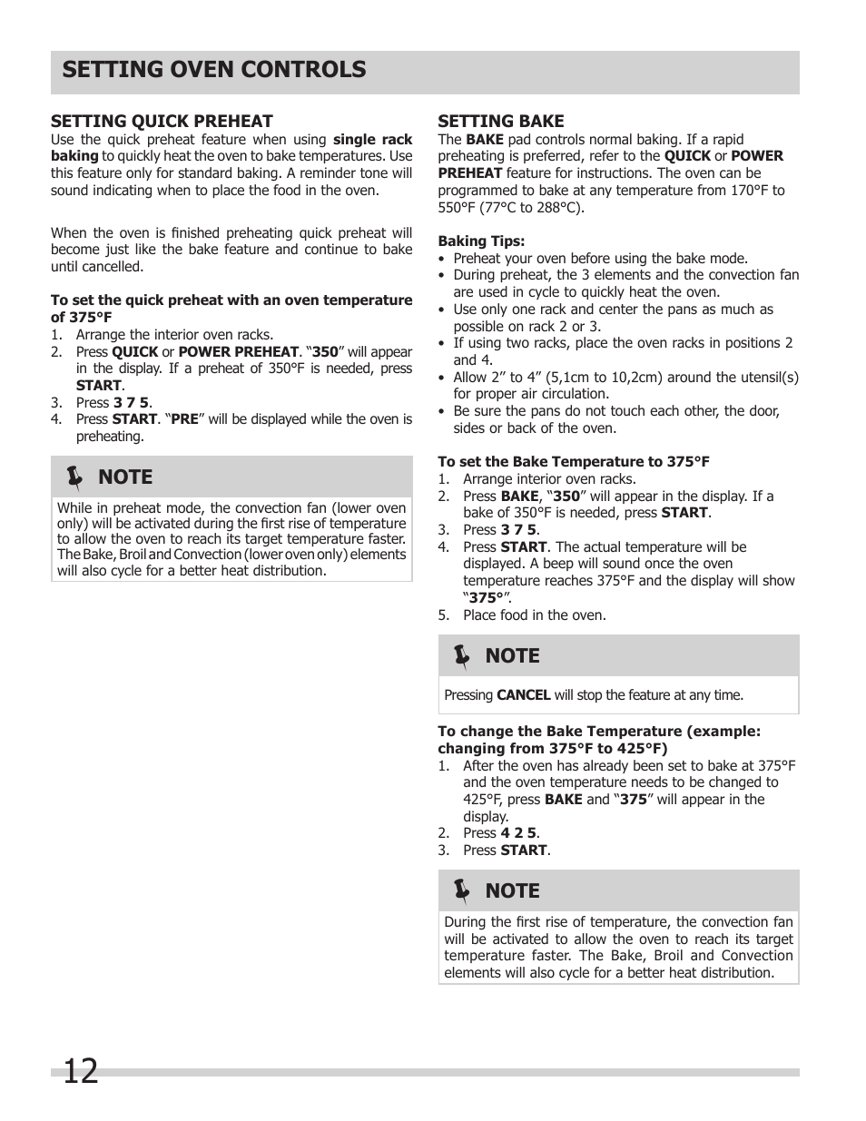 Setting oven controls | FRIGIDAIRE 318205302 User Manual | Page 12 / 28