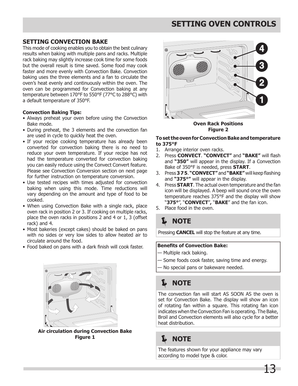 Setting oven controls | FRIGIDAIRE 318205302 User Manual | Page 13 / 28