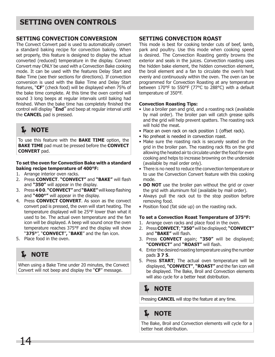 Setting oven controls | FRIGIDAIRE 318205302 User Manual | Page 14 / 28