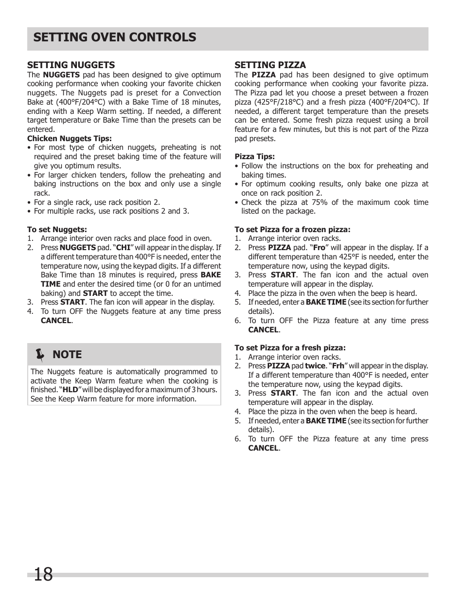 Setting oven controls | FRIGIDAIRE 318205302 User Manual | Page 18 / 28