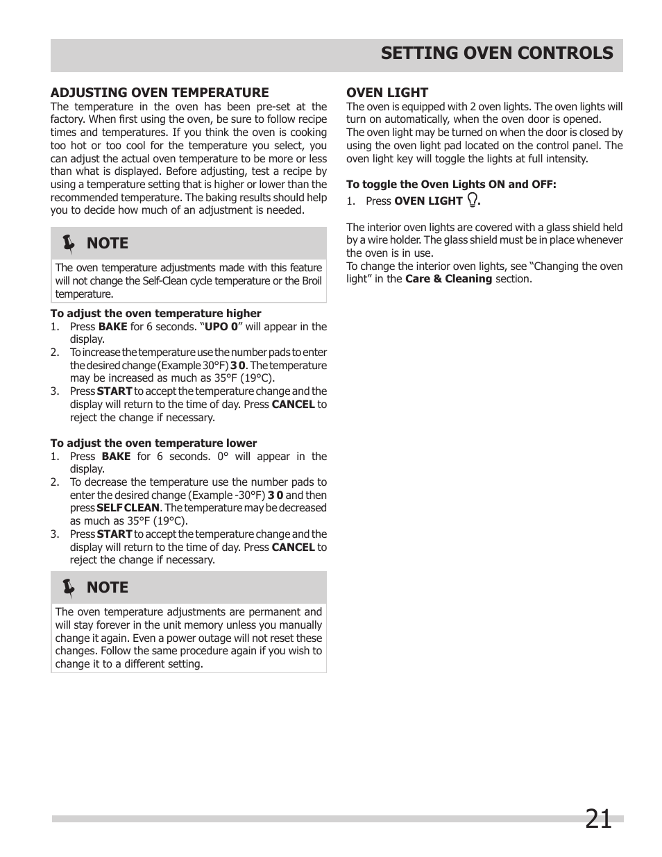 Setting oven controls | FRIGIDAIRE 318205302 User Manual | Page 21 / 28