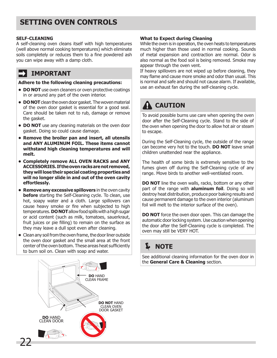 Setting oven controls, Caution, Important | FRIGIDAIRE 318205302 User Manual | Page 22 / 28