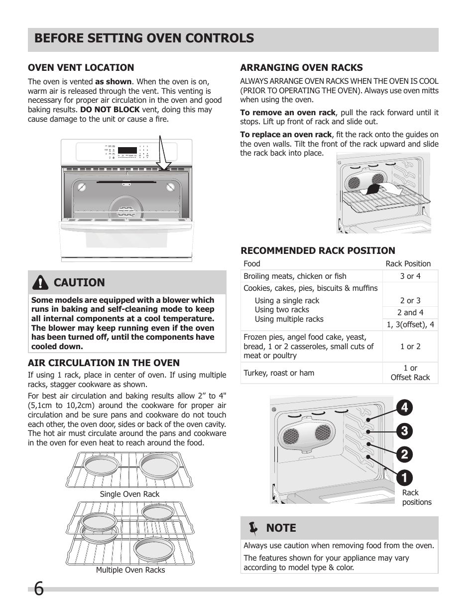 Before setting oven controls, Caution | FRIGIDAIRE 318205302 User Manual | Page 6 / 28