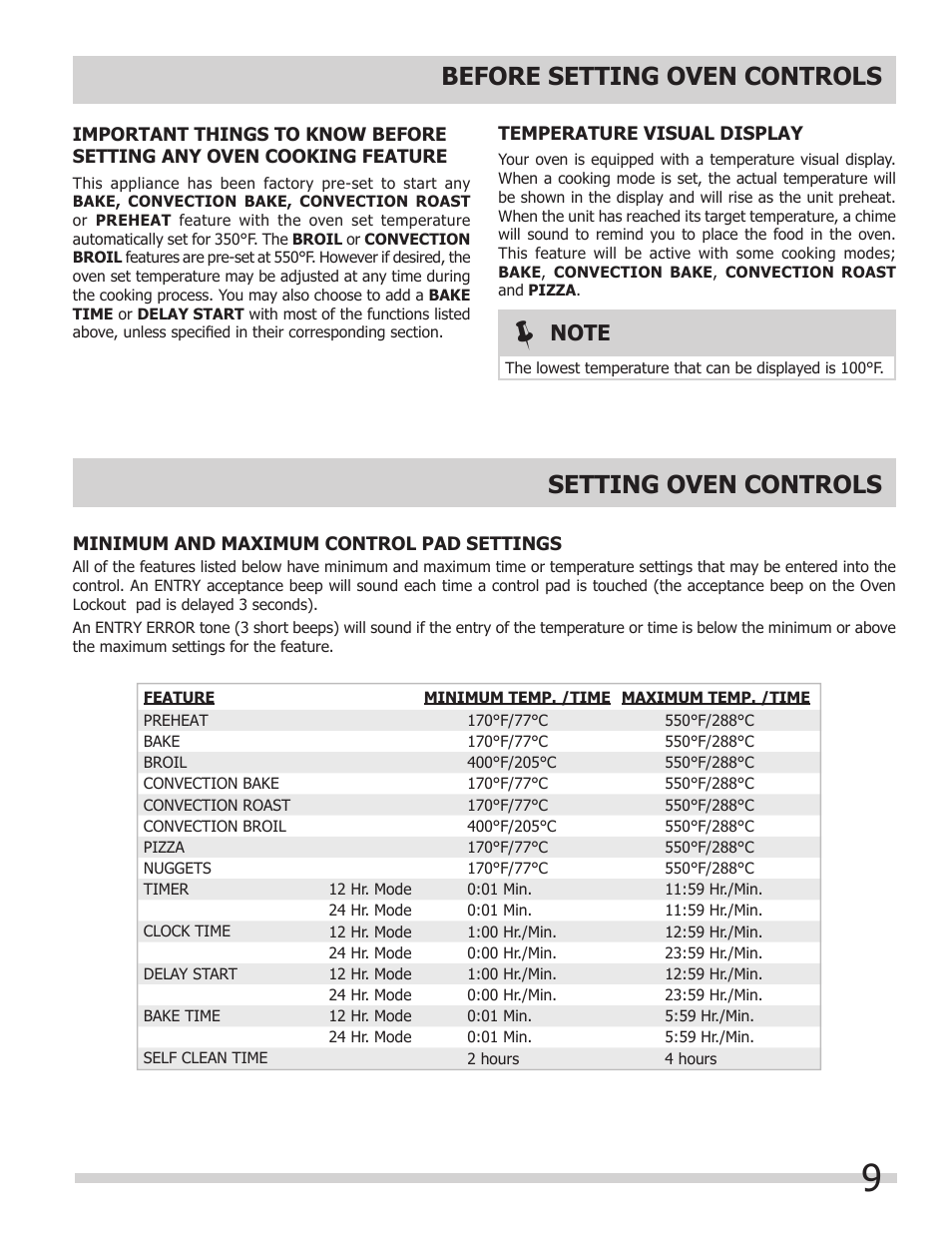 Before setting oven controls, Setting oven controls | FRIGIDAIRE 318205302 User Manual | Page 9 / 28