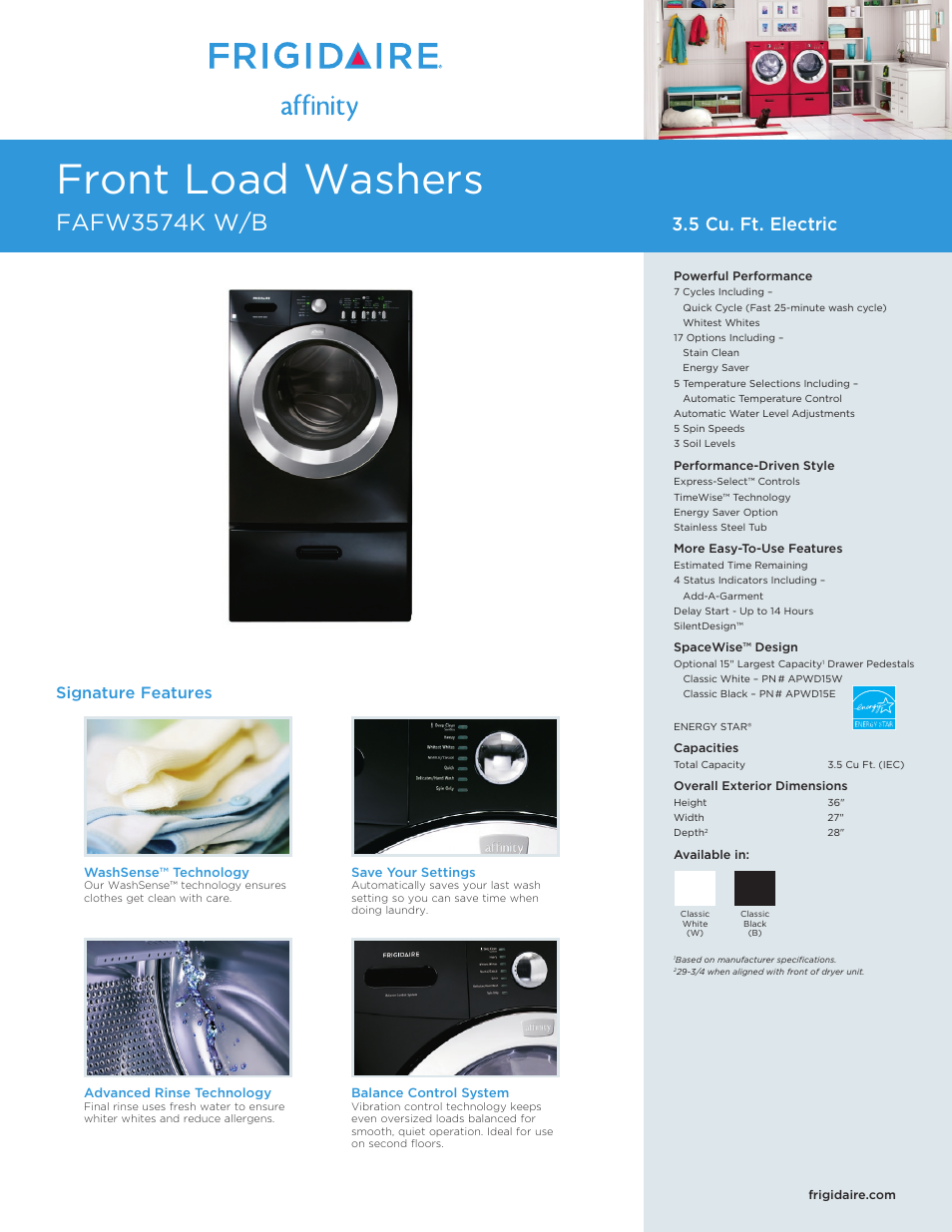 FRIGIDAIRE FAFW3574KW User Manual | 2 pages