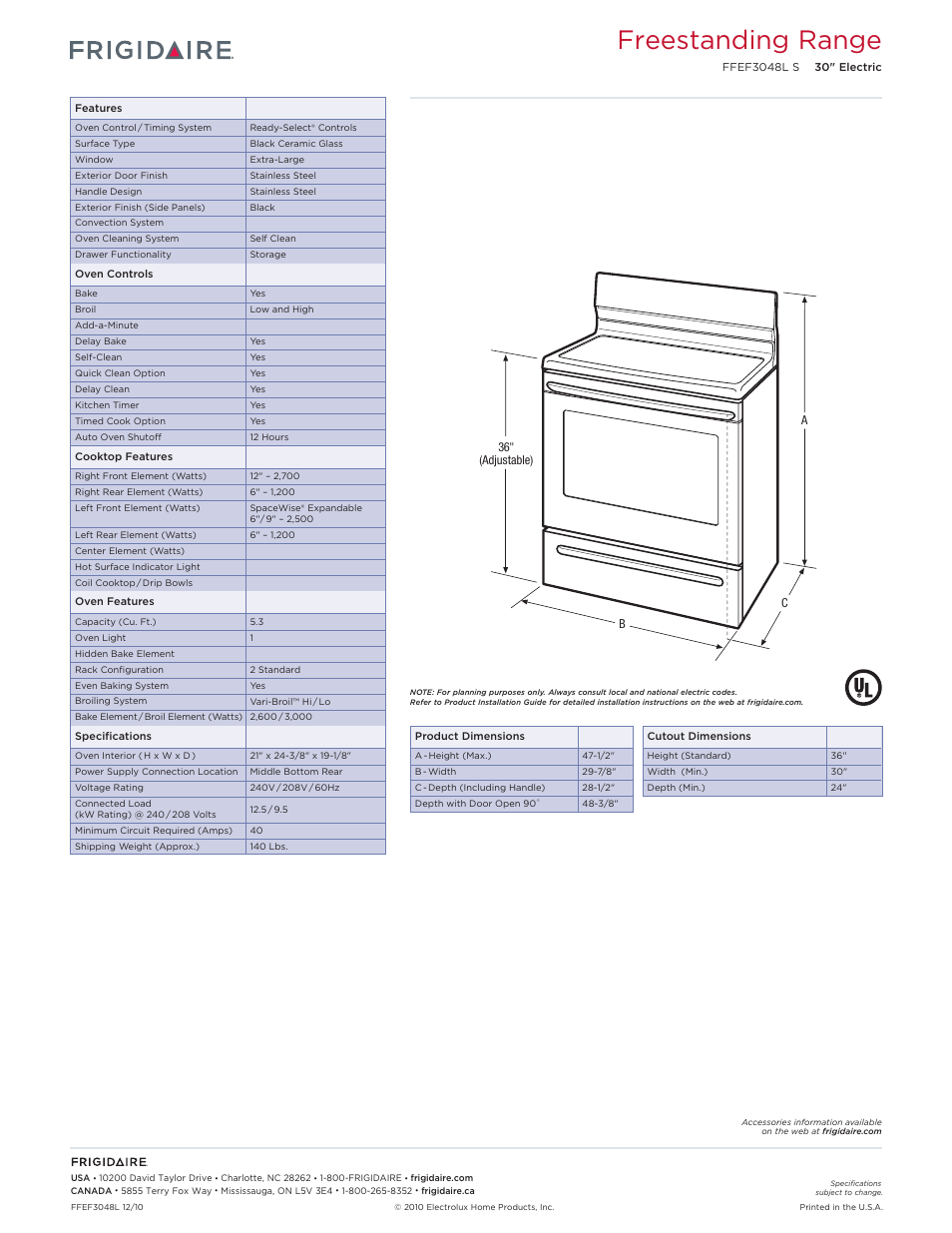 Freestanding range | FRIGIDAIRE FREESTANDING RANGE FFEF3048L S User Manual | Page 2 / 4