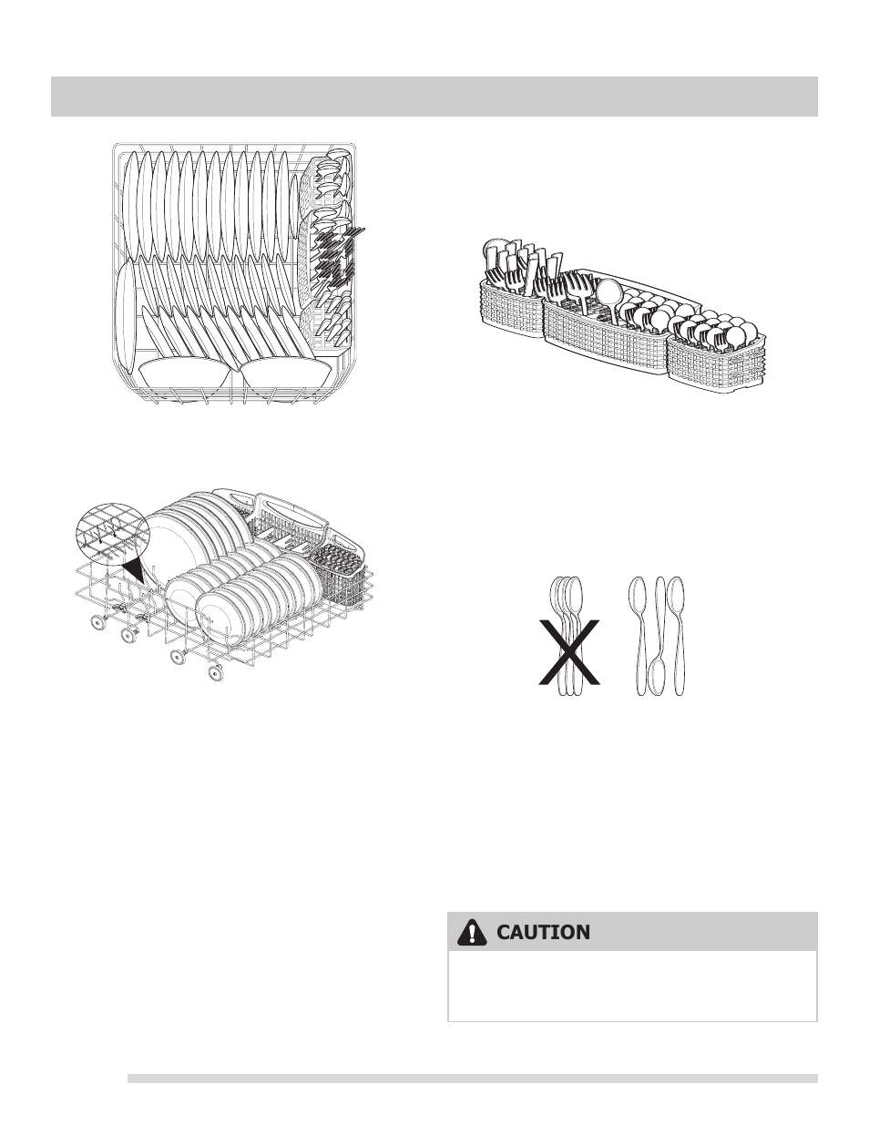 Loading the silverware basket, Fold-down tines, Preparing and loading dishes | Adding a dish, Caution | FRIGIDAIRE 154889301 User Manual | Page 10 / 16