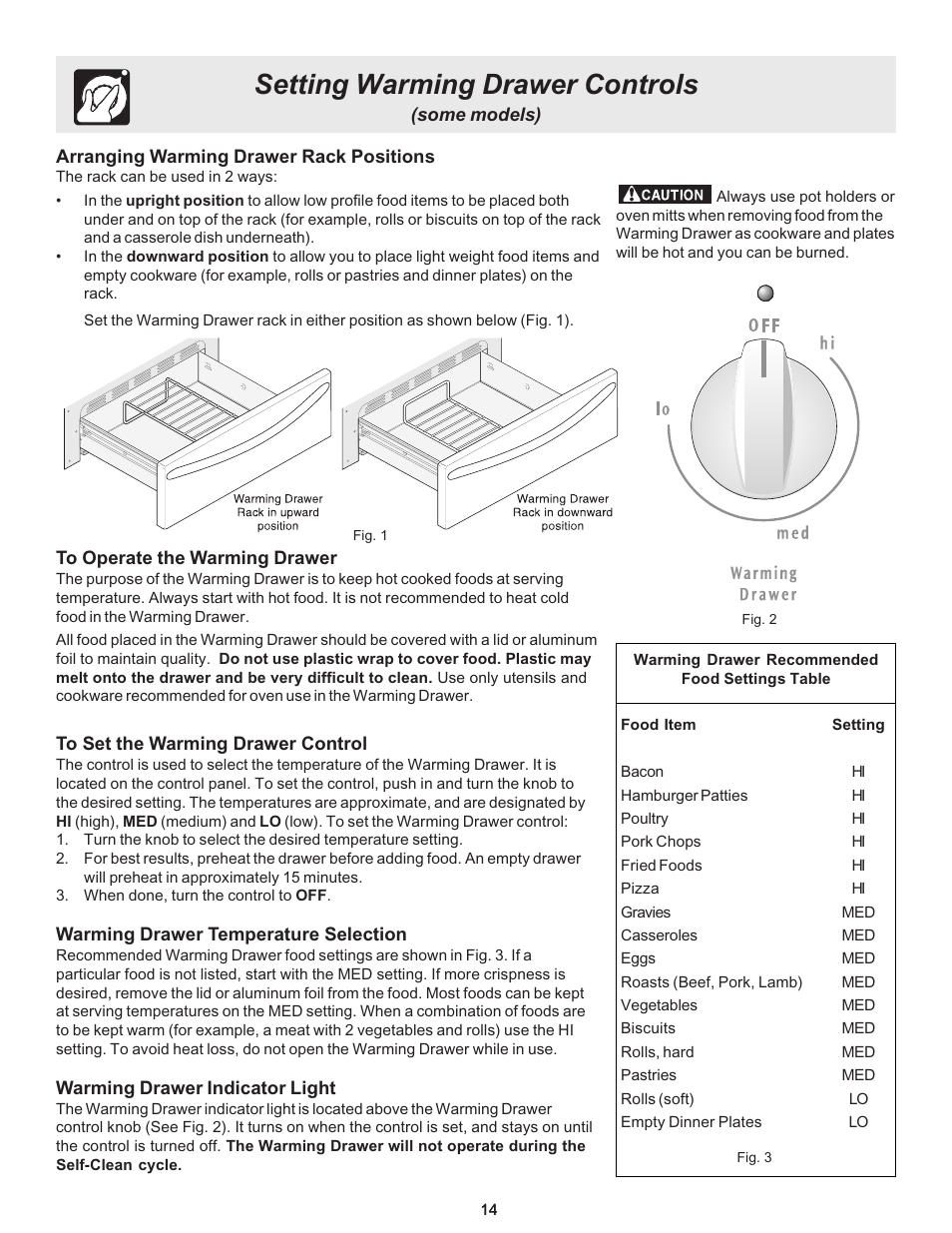 Setting warming drawer controls | FRIGIDAIRE ES530 User Manual | Page 14 / 40
