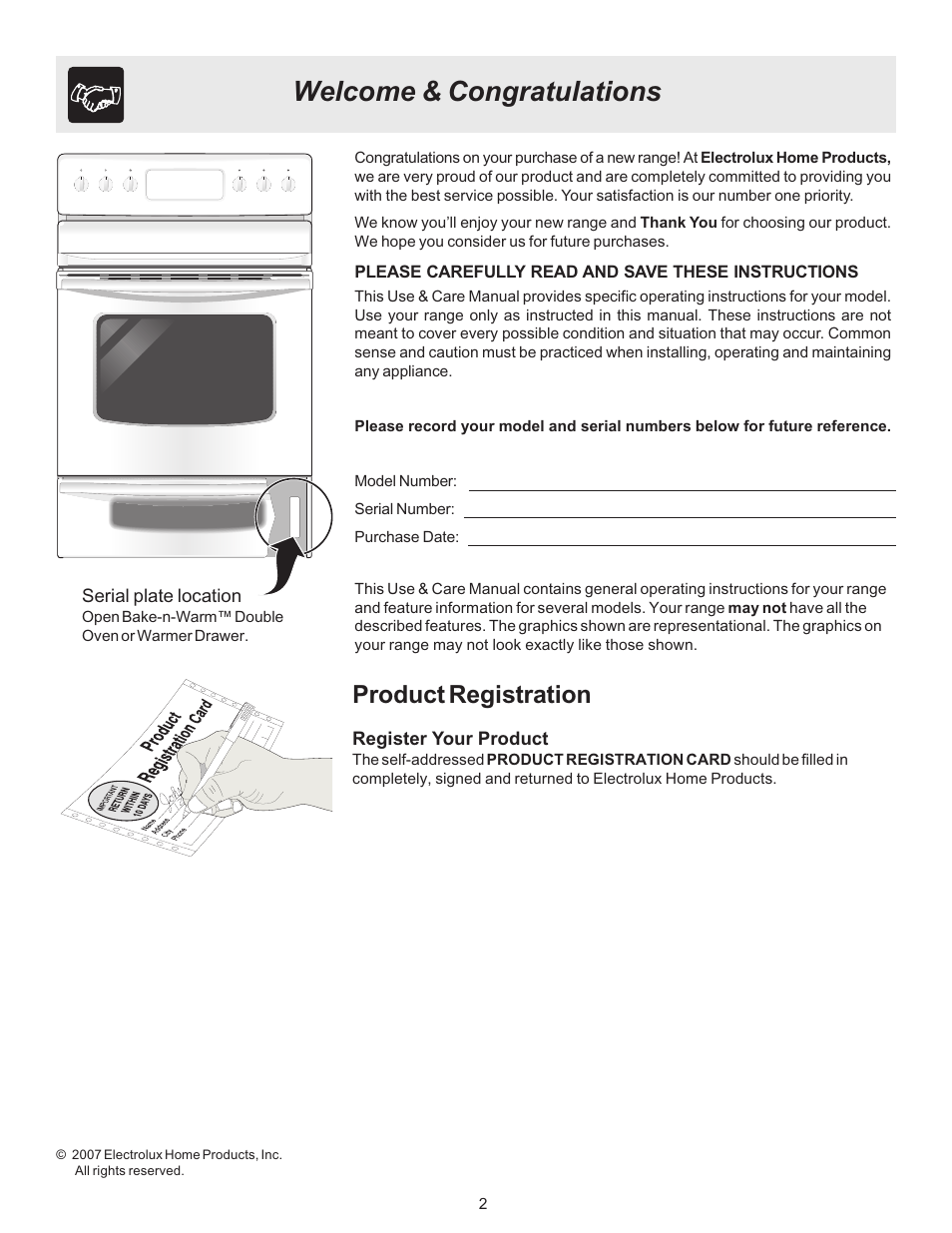 Product registration | FRIGIDAIRE ES530 User Manual | Page 2 / 40