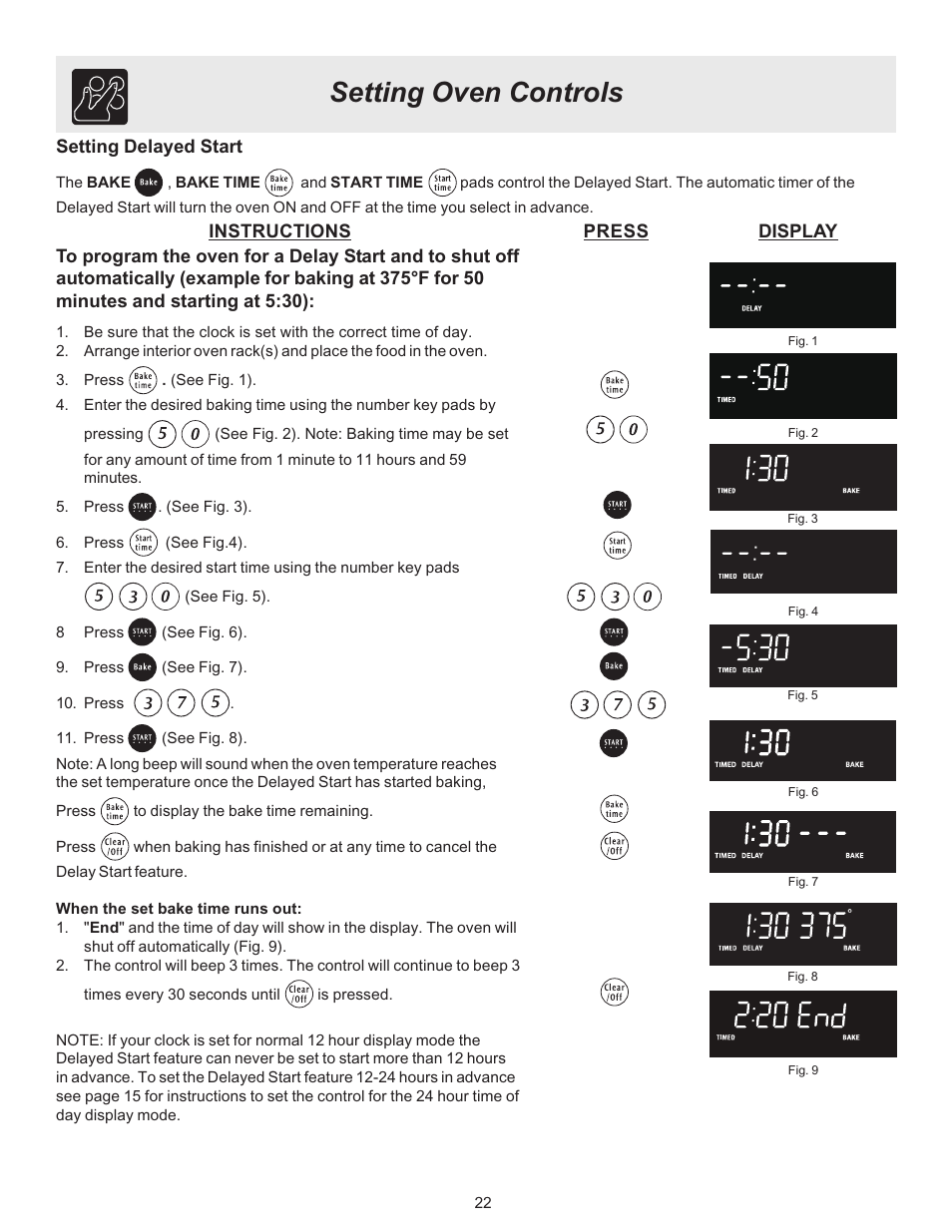Setting oven controls | FRIGIDAIRE ES530 User Manual | Page 22 / 40