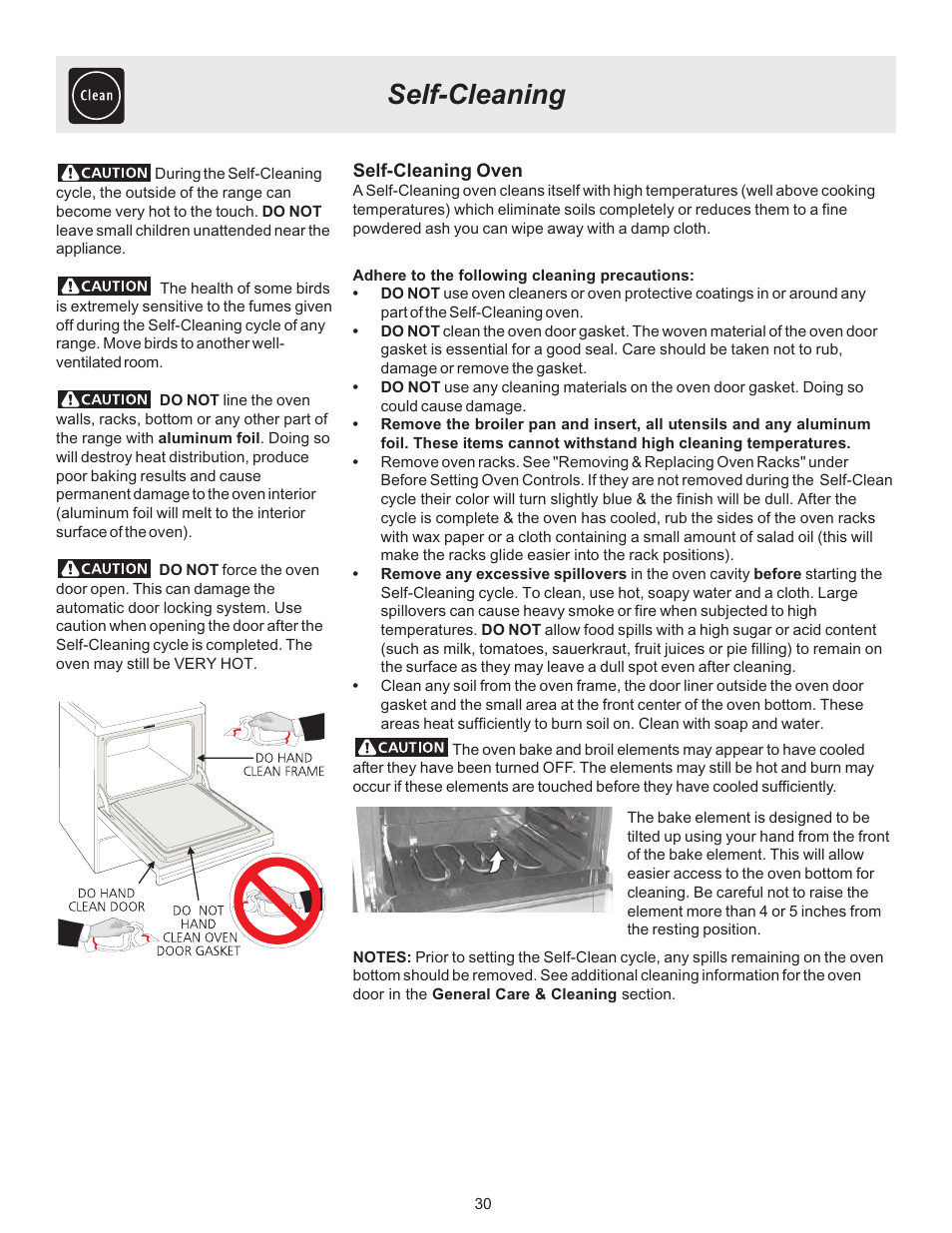 Self-cleaning | FRIGIDAIRE ES530 User Manual | Page 30 / 40