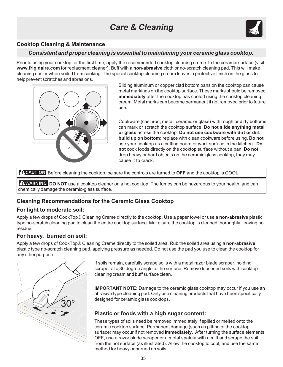 Care & cleaning | FRIGIDAIRE ES530 User Manual | Page 35 / 40